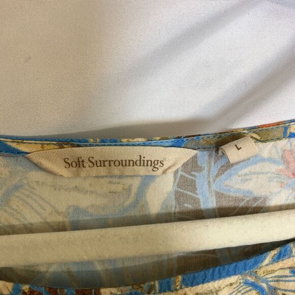 Soft Surroundings Aldea Top Blouse 3/4 Sleeve Tropical Floral Size L - Picture 3 of 8